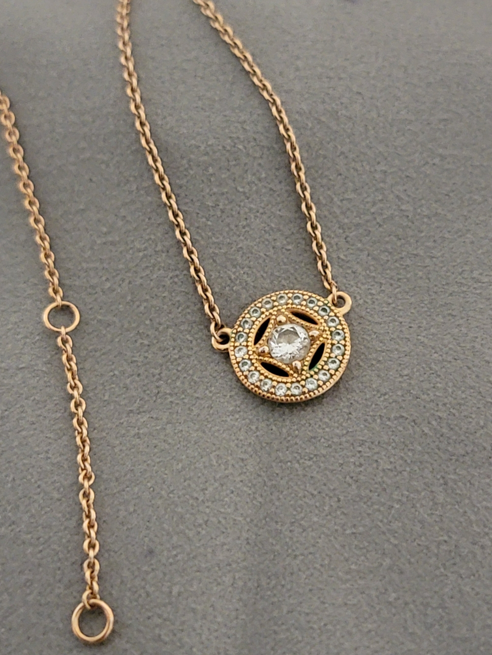 Pandora Rose Gold Plate Circle Pendant Necklace with Clear Stones VINTAGE ALLURE